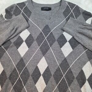 Express Argyle V-Neck Sweater Mens Large Gray‎ Cotton Cashmere Blend Knit